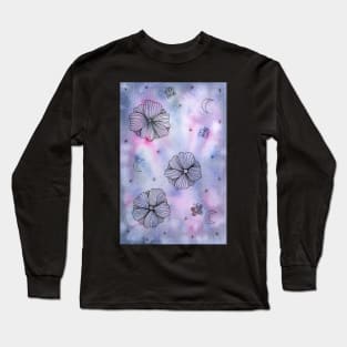 Dreamy Flower Doodle Watercolor and Ink Art Long Sleeve T-Shirt